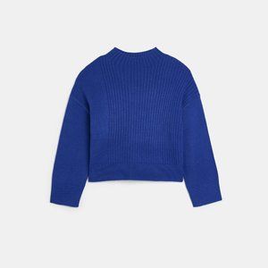 Womens Jumper Blue Spliced Front Rib Knit Long Sleeve Pullover Top
